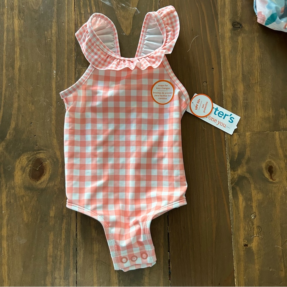 Carter’s Pink Gingham Baby Swimsuit SZ 12m